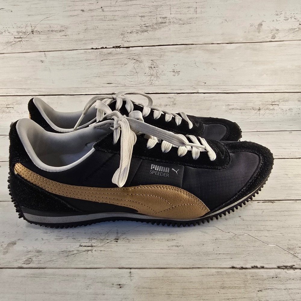 Puma Speeder Womens 9.5 Sneakers Black Gold Ripstop Suede 350448 02 - Picture 8 of 9